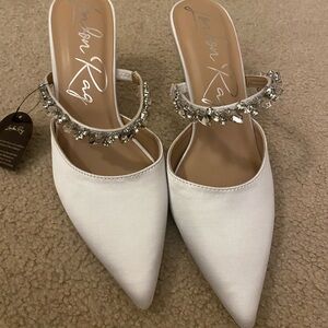 ASOS White Jeweled Pointed Satin Mules